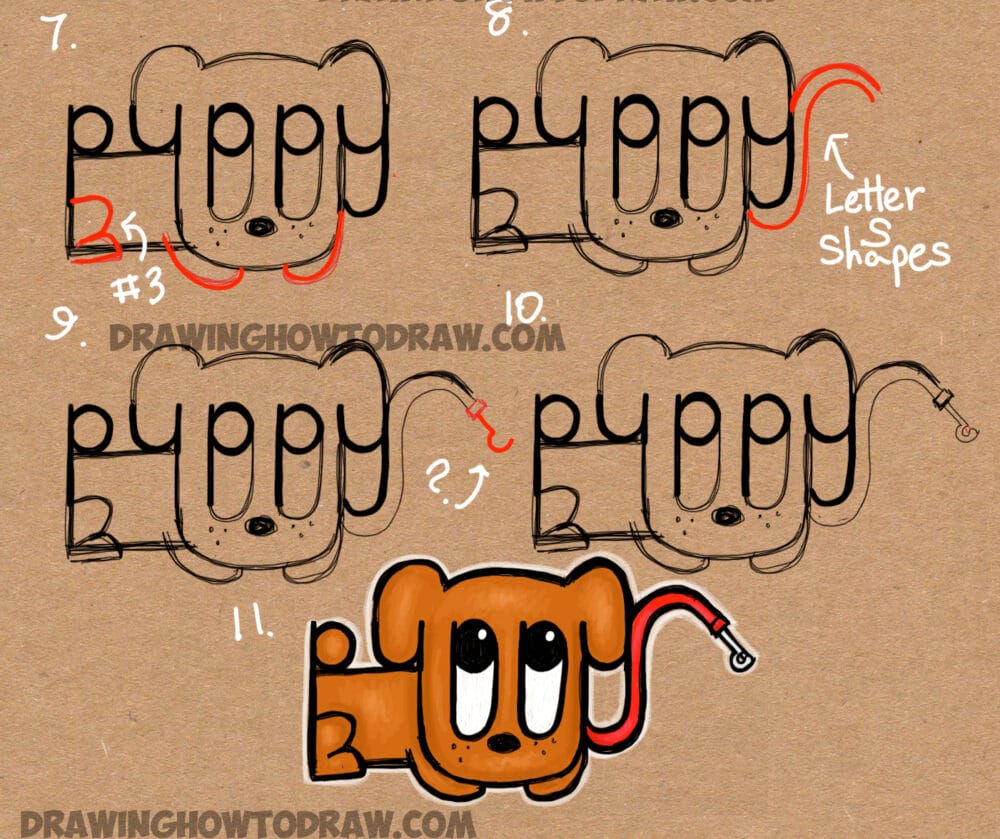 howtodraw2-cartoon-puppy-from-word-puppy how to draw letters