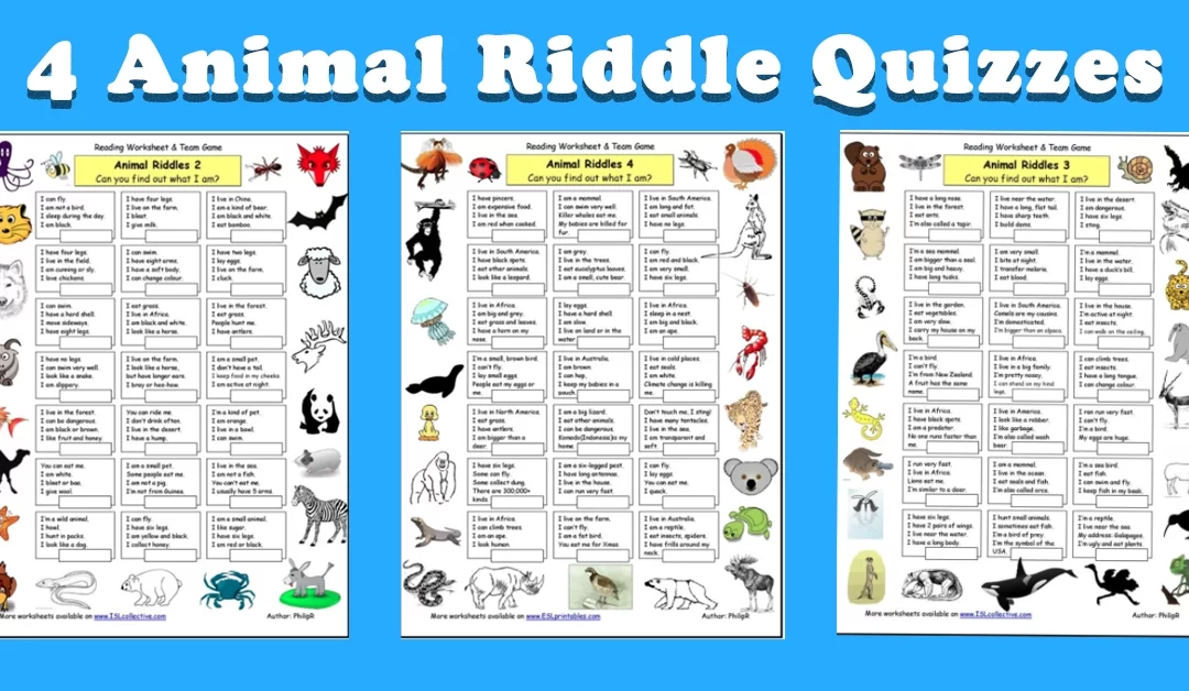 Free Printable 4 Animal Riddle Quizzes 🦁