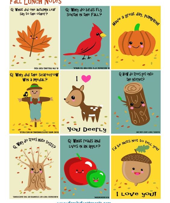 Free Printable 3 Fall Lunch Box Notes