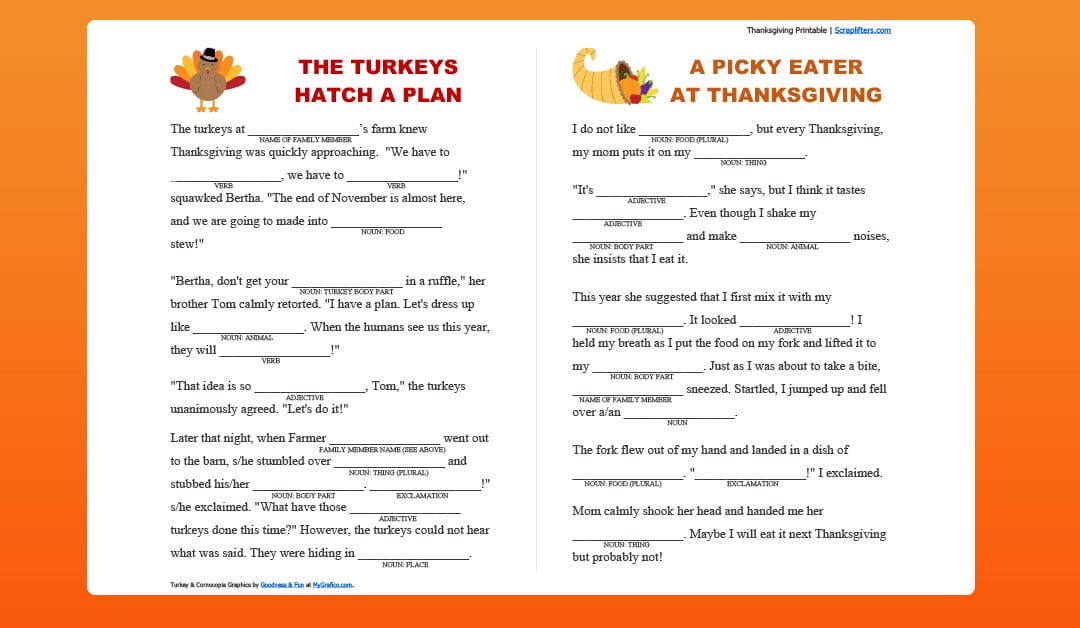 Free Printable Thanksgiving Mad Libs