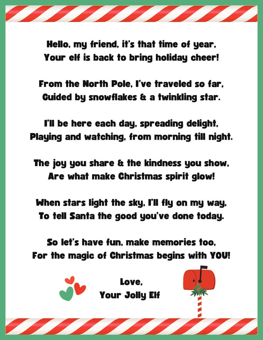 Free-Printable-Elf-On-The-Shelf-Arrival-Letter A vertical winter acrostic poem worksheet for kids featuring a reindeer and snowman design. Perfect for writing creative poems inspired by the word "WINTER."