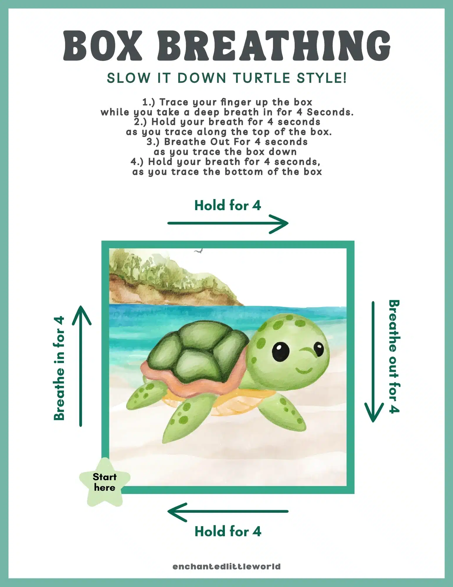Square-Box-Breathing-Exercise-For-Kids A bright and engaging Square Breathing printable, designed for kids to follow along with step-by-step breathing instructions. The guide encourages deep, slow breathing for mindfulness and relaxation.