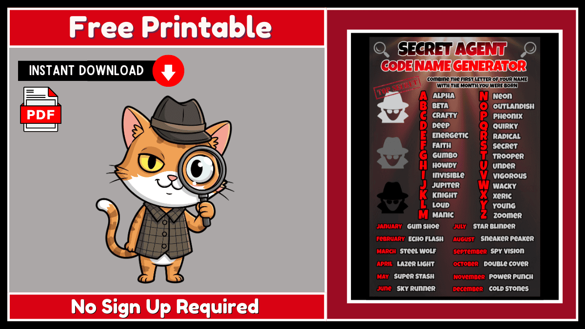 Secret Agent Code Name Generator Pdf Free Printable Spy Name Generator 🕵️♂️ • Enchanted Little World