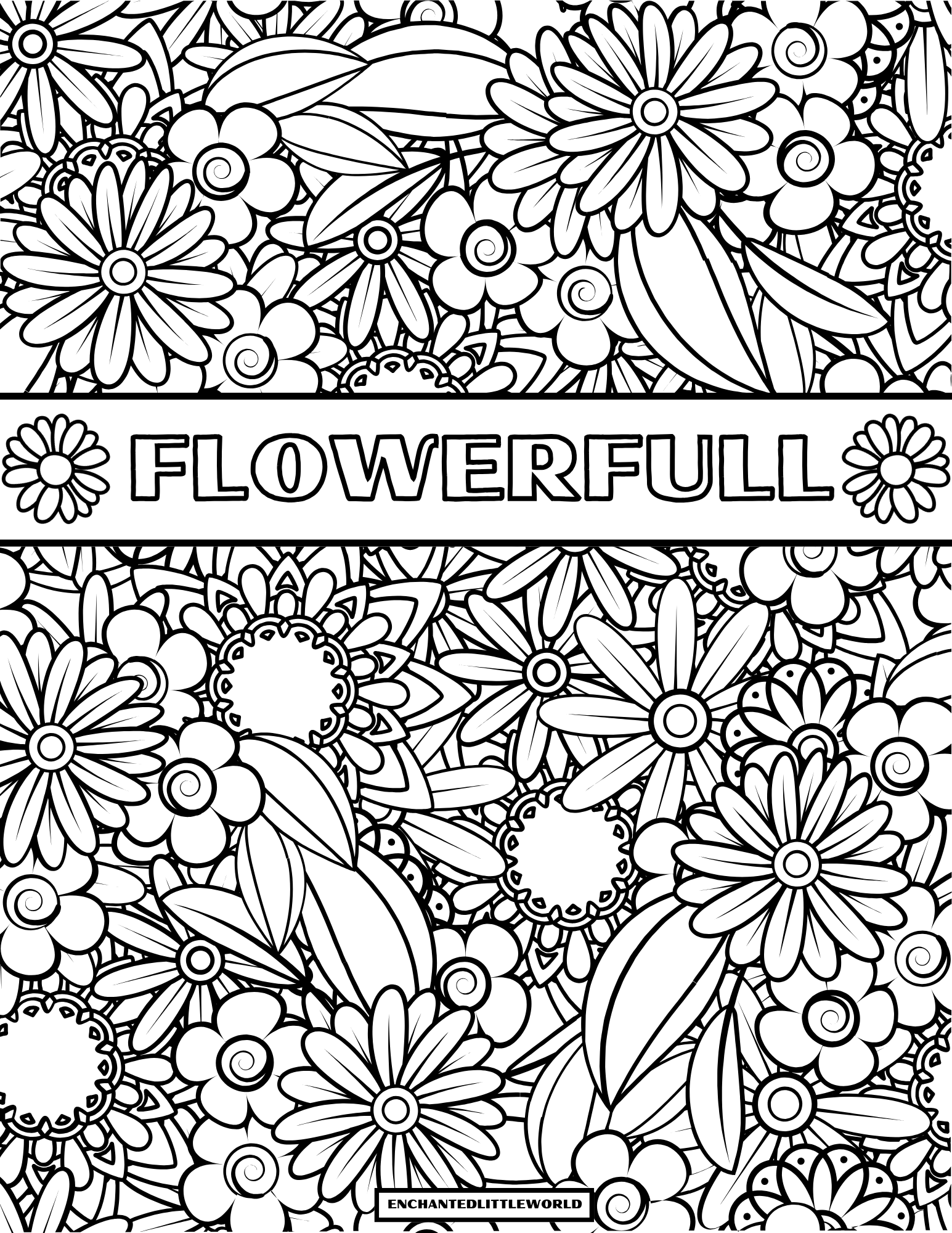 Free-Printable-Flower-Coloring-Page Detailed printable flower coloring page filled with bold spring flowers and whimsical petals for kids to color