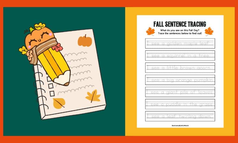 Free Printable Fall Sentence Tracing Worksheet