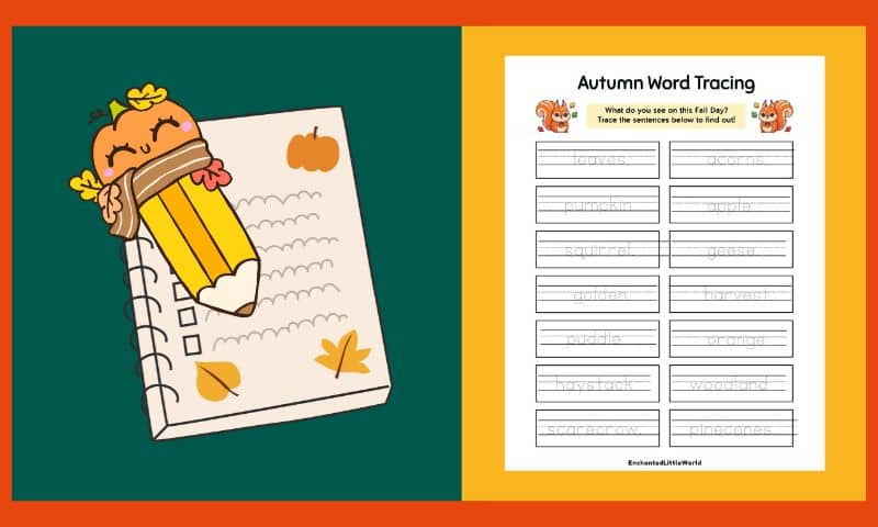 Free Printable Fall Word Tracing Worksheet