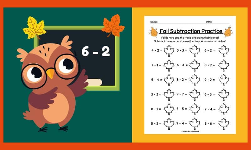 Free Printable Fall Subtraction Math Sheet