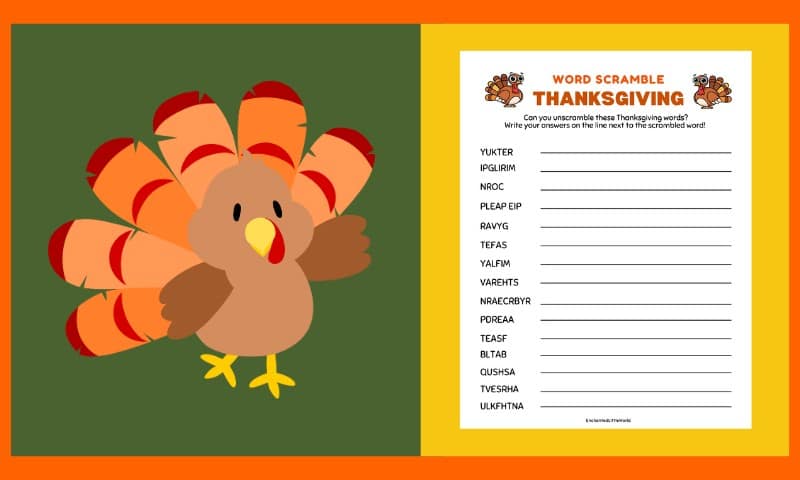 Free Thanksgiving Word Scramble