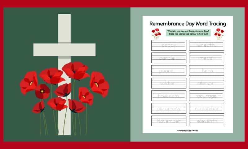 Free Printable Remembrance Day Word Tracing