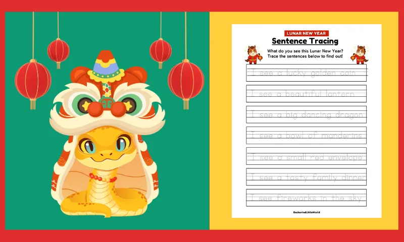 Free Printable Lunar New Year Sentence Tracing Worksheet