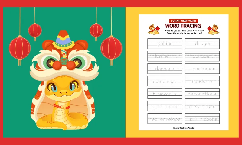 Free Printable Lunar New Year Word Tracing Worksheet